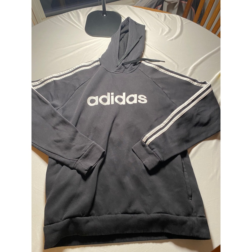Adidas Mens Essentials 3-Stripes Hoodie Black White Pullover FL4838 Size L